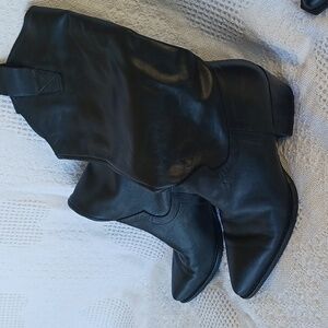 Zara Black Leather Ankle CowboyBoots